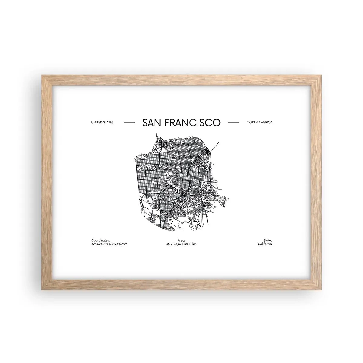 Poster in einem Rahmen aus heller Eiche - Anatomie von San Francisco - 40x30 cm