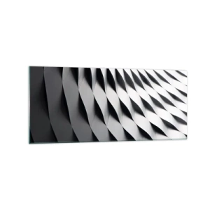 Glasbild - Bild auf glas - Abstraktes geometrisches Muster in Schwarz-Weiß-Tönen - 120x50cm - Auf der Oberfläche der Wellen - Moderne Wanddekoration für Wohnzimmer und Schlafzimmer ARTTOR