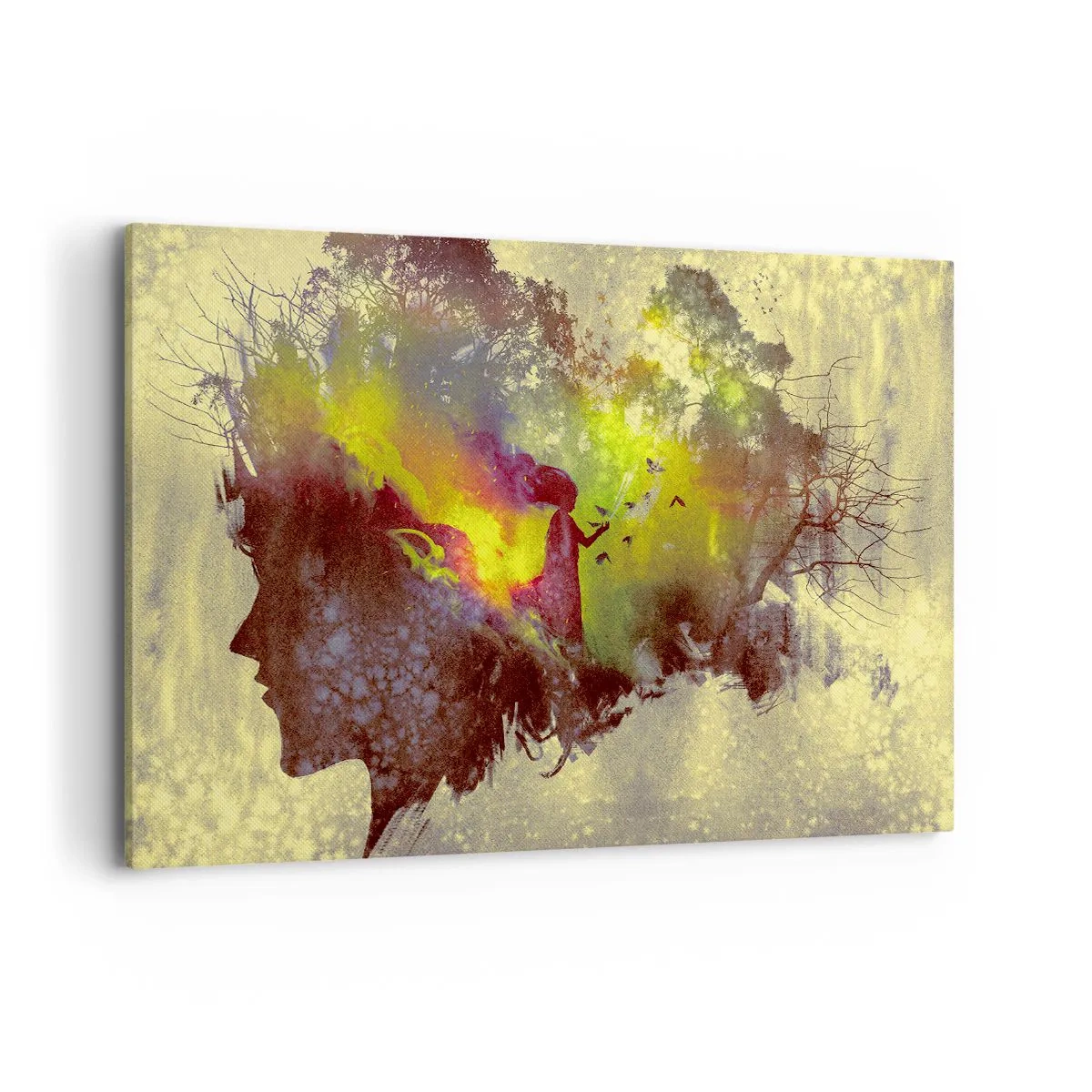 Bild auf Leinwand - Leinwandbild - Künstlerische Silhouette einer Frau mit der Natur im Hintergrund - 120x80cm - Mutter Natur - Moderne Wanddekoration für Wohnzimmer und Schlafzimmer ARTTOR