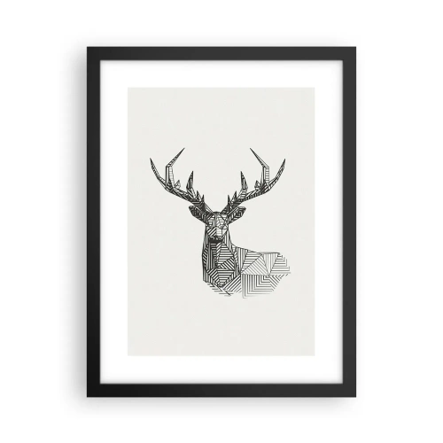 Poster in einem schwarzem Rahmen - Ein Hirsch im kubistischen Stil - 30x40 cm