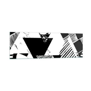 Glasbild - Bild auf glas - Geometrische Muster in minimalistischer Schwarz-Weiß-Form - 160x50cm - Regen von Dreiecken - Moderne Wanddekoration für Wohnzimmer und Schlafzimmer ARTTOR