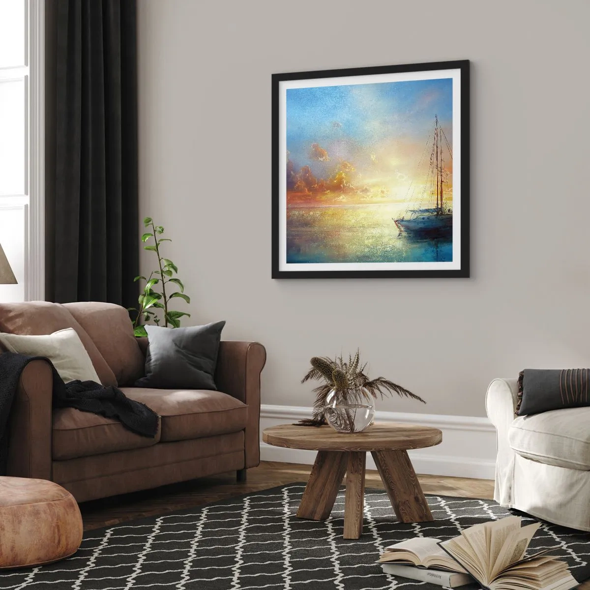 Poster in einem schwarzem Rahmen - In einer goldenen Bucht - 60x60 cm