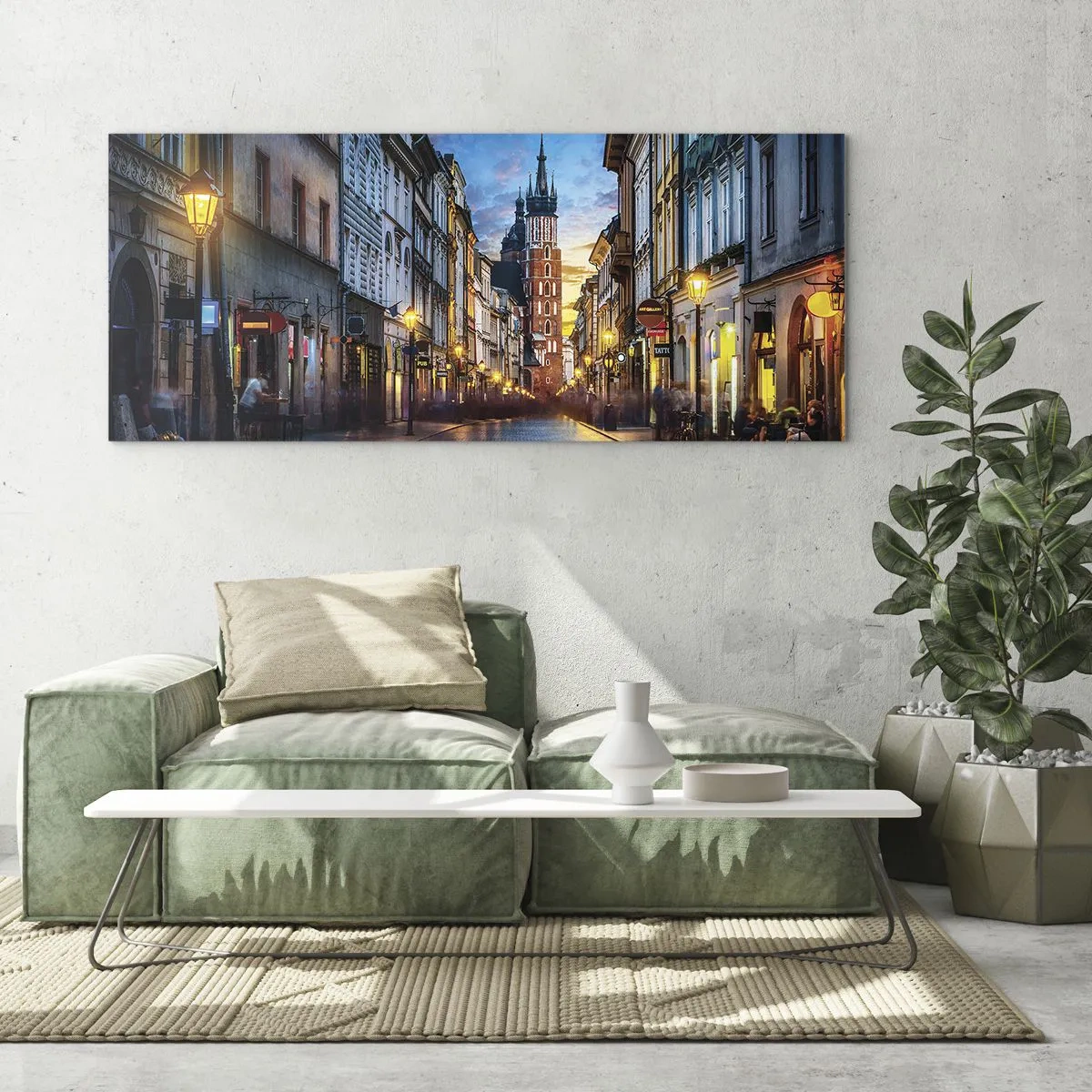 Glasbild - Bild auf glas - Abendliche Straße mit Blick auf die Krakauer Kathedrale - 120x50cm - Krakauer Charme - Moderne Wanddekoration für Wohnzimmer und Schlafzimmer ARTTOR