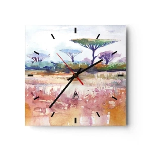 Wanduhr - Glasuhr - Eine malerische Savannenlandschaft in Aquarellfarben - 30x30cm - Savannah-Farben - Moderne Wanddekoration für Wohnzimmer und Schlafzimmer ARTTOR