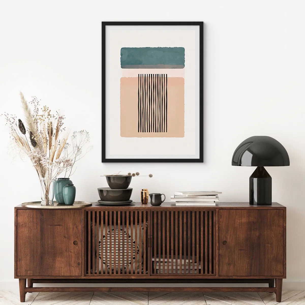 Poster in einem schwarzem Rahmen - Abstrakte geometrische Figuren in dezenten Farben - 50x70cm - Alles ist in Ordnung - Moderne Wanddekoration für Wohnzimmer und Schlafzimmer ARTTOR