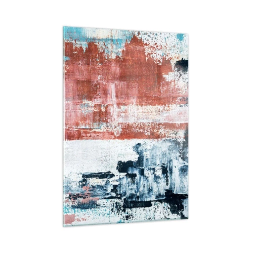 Glasbild - Bild auf glas - Eine abstrakte Kombination aus Blau und Rostrot - 50x70cm - Fünfzig-Fünfzig abstrakt - Moderne Wanddekoration für Wohnzimmer und Schlafzimmer ARTTOR