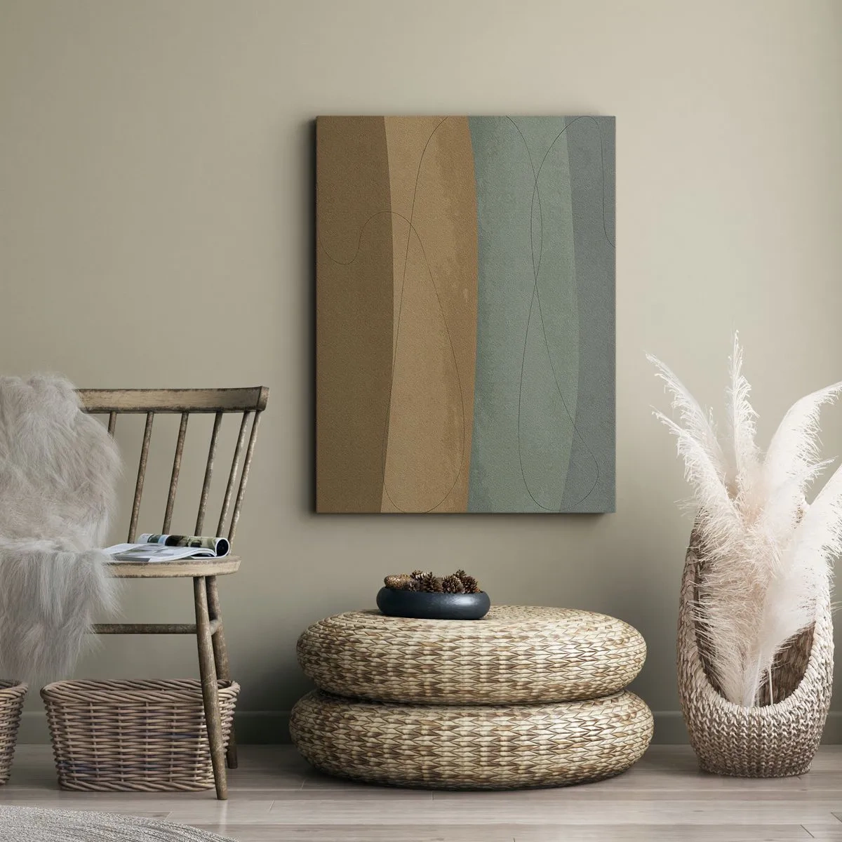 Bild auf Leinwand - Leinwandbild - Abstrakte Komposition in natürlichen Erdtönen - 50x70cm - Horizontale Komposition - Moderne Wanddekoration für Wohnzimmer und Schlafzimmer ARTTOR