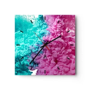 Wanduhr - Glasuhr - Bunte Wellen aus Türkis und Pink in abstrakter Form - 30x30cm - Letzte Begegnung - Moderne Wanddekoration für Wohnzimmer und Schlafzimmer ARTTOR