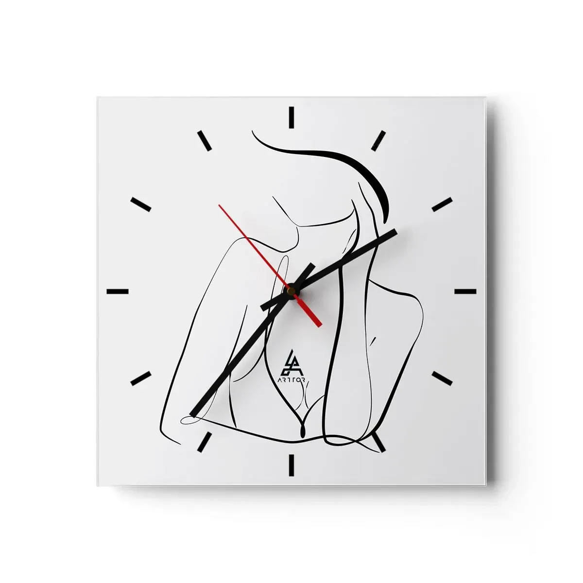 Wanduhr - Glasuhr - Eine zarte Skizze einer weiblichen Silhouette im minimalistischen Stil - 30x30cm - Auf der Traumwelle - Moderne Wanddekoration für Wohnzimmer und Schlafzimmer ARTTOR