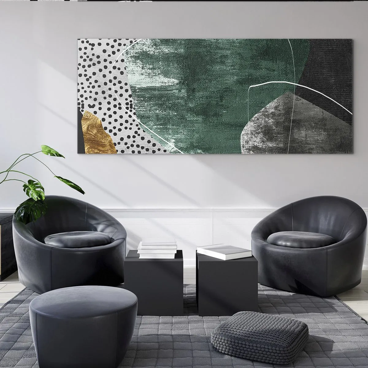 Glasbild - Bild auf glas - Bunte Abstraktion mit Blattgold - 100x40 cm