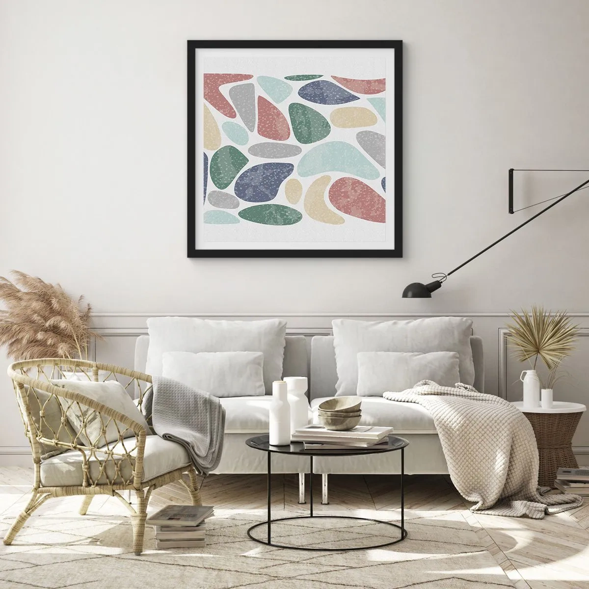 Poster in einem schwarzem Rahmen - Mosaik aus pulverförmigen Farben - 60x60 cm