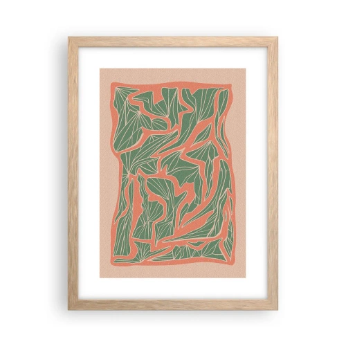 Poster in einem Rahmen aus heller Eiche - Kampf zwischen Korallen und Grün - 30x40 cm