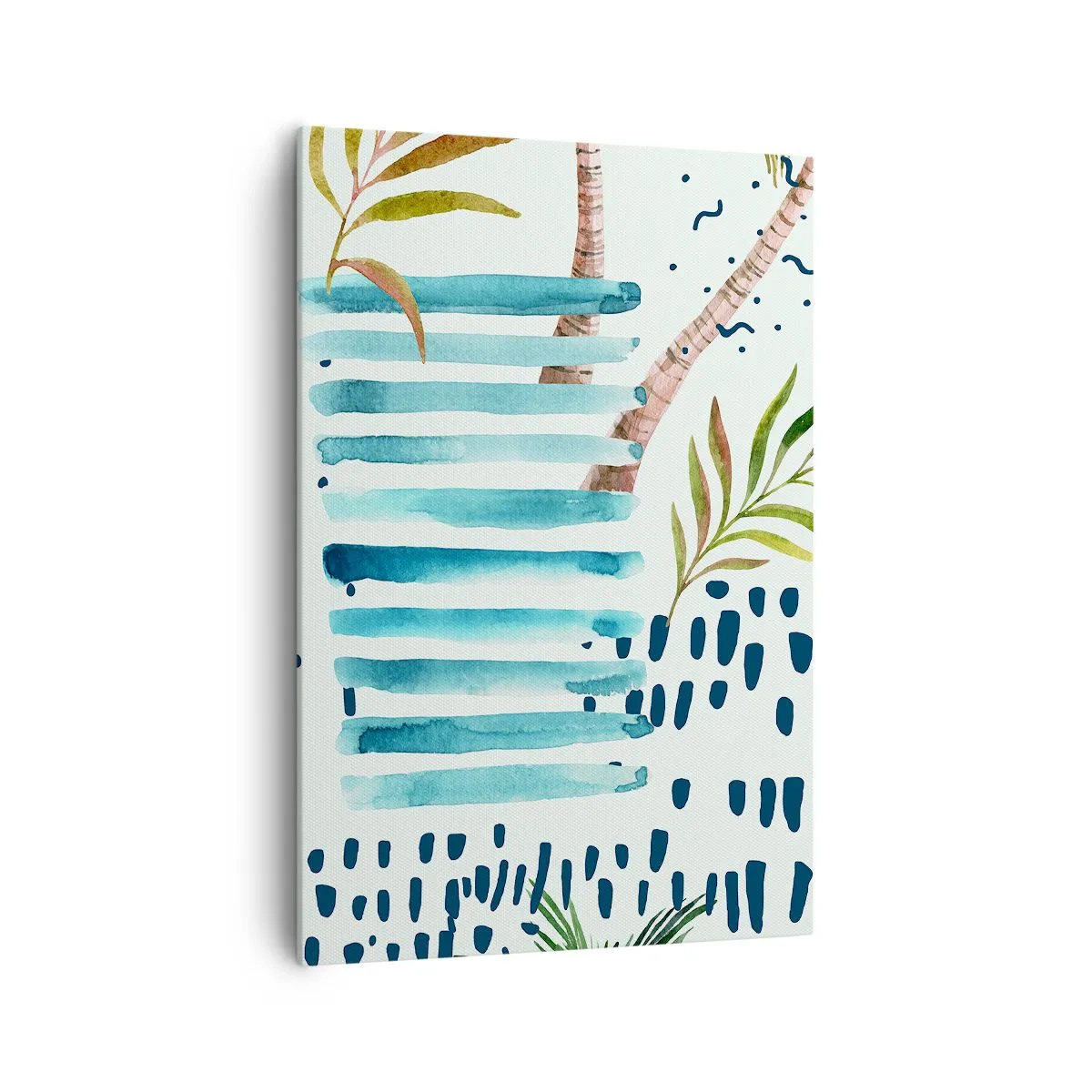 Bild auf Leinwand - Leinwandbild - Abstraktes Muster mit Palmen und nautischen Akzenten - 70x100cm - Urlaub unter Palmen - Moderne Wanddekoration für Wohnzimmer und Schlafzimmer ARTTOR