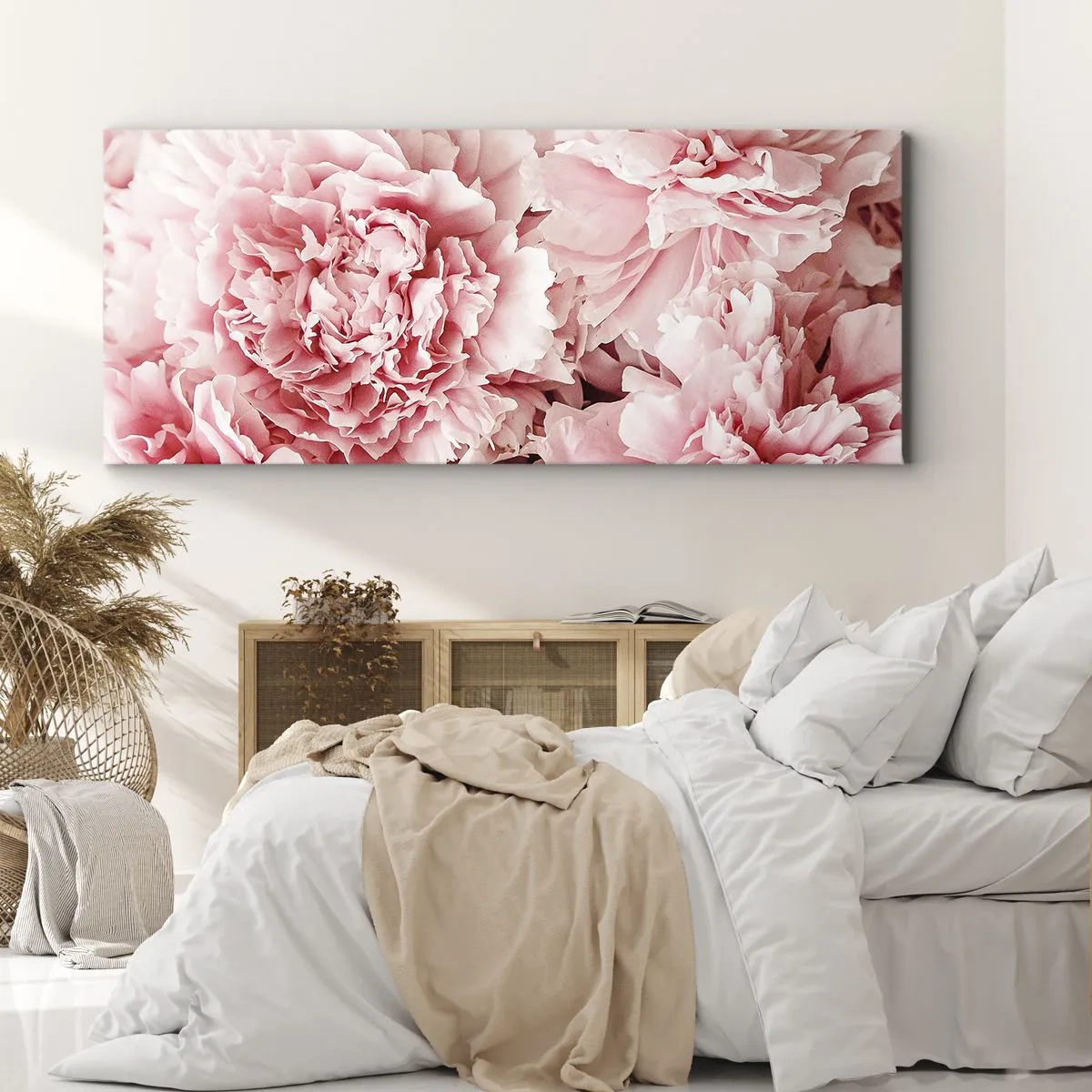 Bild auf Leinwand - Leinwandbild - Zarte rosa Pfingstrosen in zartem Ambiente - 160x50cm - Rosa Traum - Moderne Wanddekoration für Wohnzimmer und Schlafzimmer ARTTOR