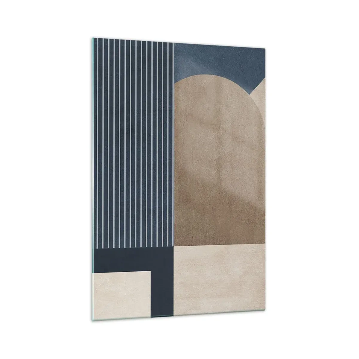 Glasbild - Bild auf glas - Geometrische Figuren in Beige- und Marineblautönen mit Linien - 70x100cm - Komposition aus Einfachheit und Rundheit - Moderne Wanddekoration für Wohnzimmer und Schlafzimmer ARTTOR