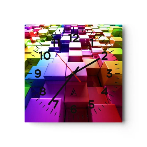Wanduhr - Glasuhr - Op-Art gemeinsam im Team - 30x30 cm
